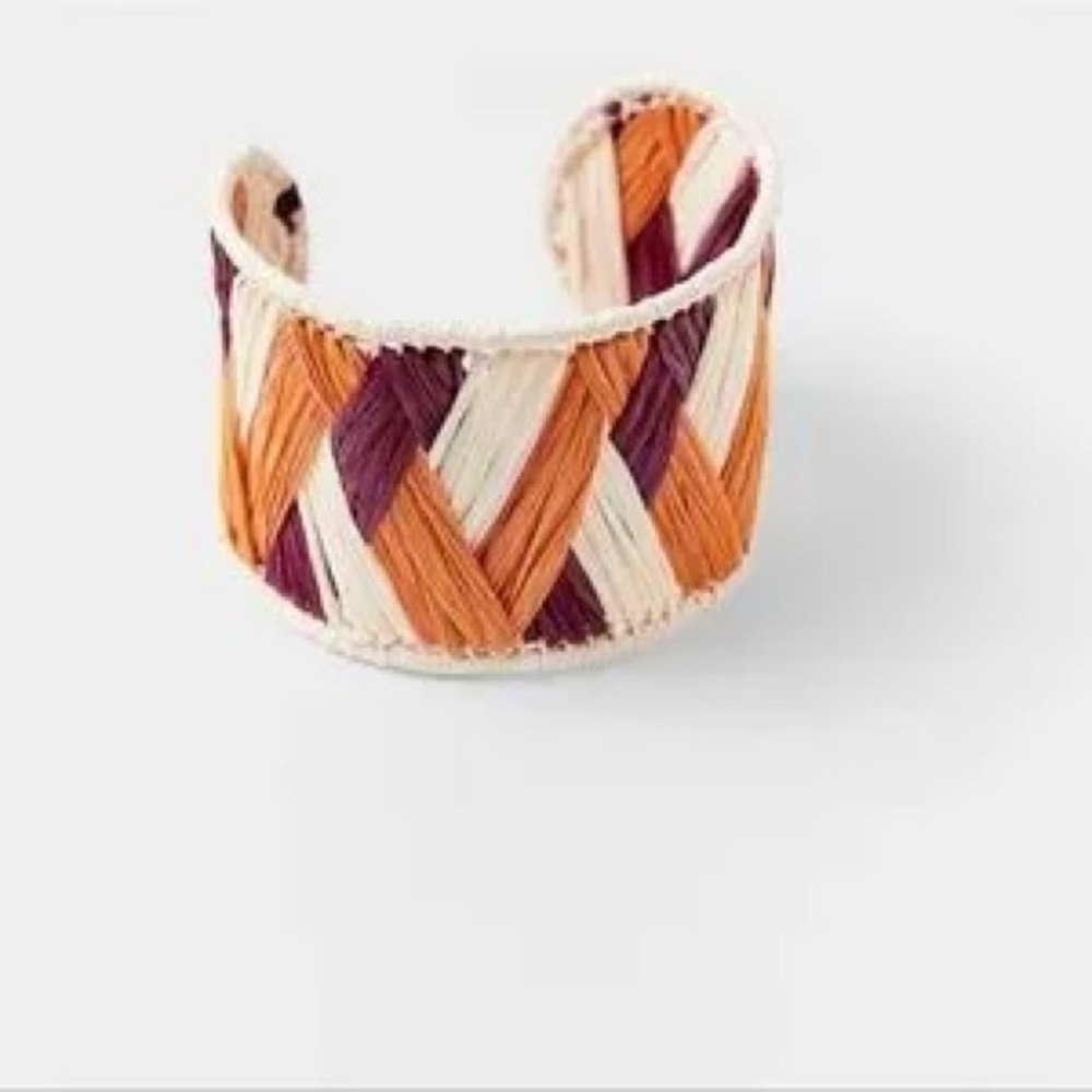 Zara -womens Natural Raffia & Mango Tree Wood Bracelet, cuff bracelet